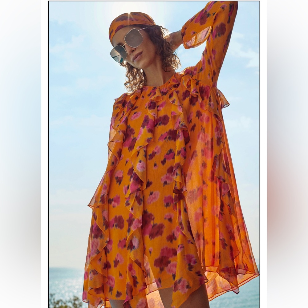 Carolina Herrera Orange and Pink Ruffle Dress